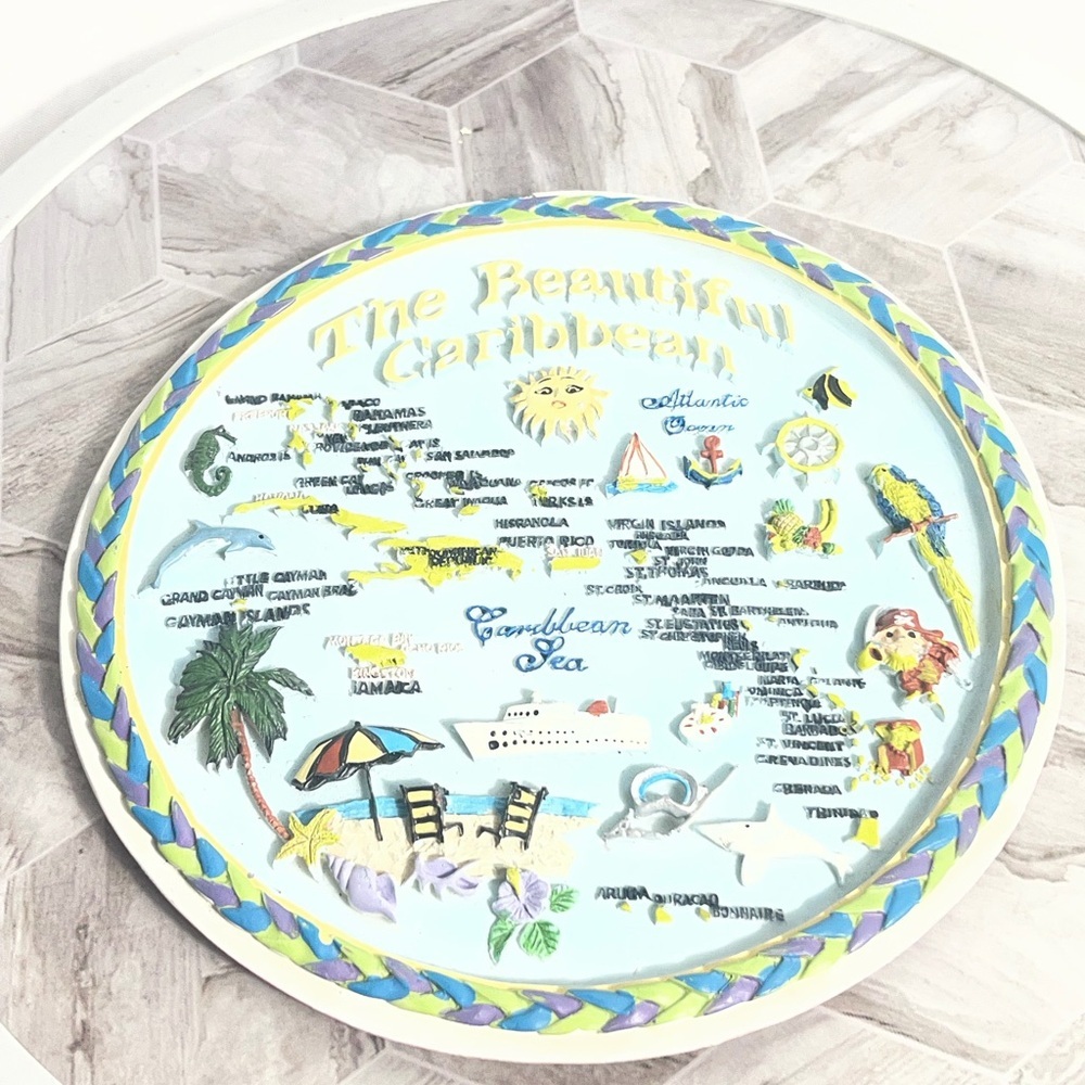 The Beautiful Caribbean Raised Relief Map Wall Plaque Tropical Island Decor